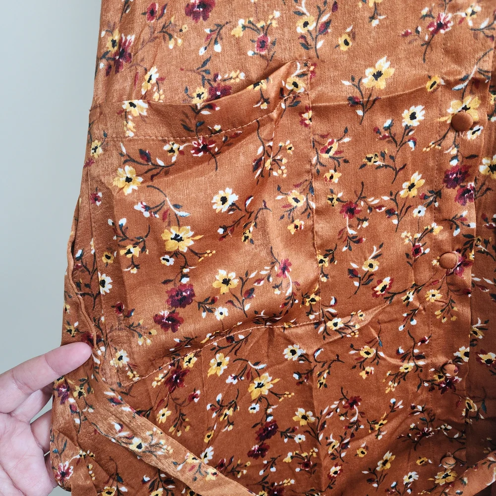 Lovestitch Rust Floral Wrap Midi Dress Boho Chic Tie Waist - Picture 7 of 10